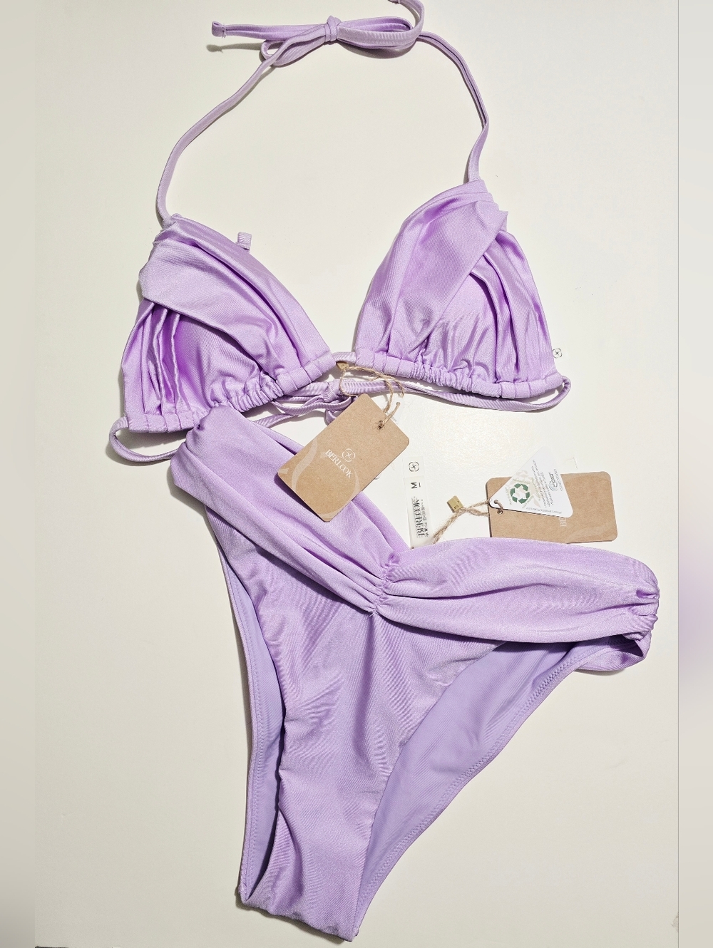 Berlook Lavender RuchedTriangle Bikini Set - Women Swim NWT - Picture 6 of 9